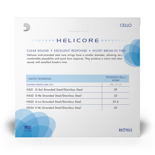 DAddario H550 4/4M Helicore Cello String Set in Fourths Tuning Medium Tension