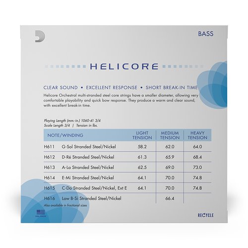 DAddario H610 3/4M Helicore Orchestral Double Bass String Set Medium Tension