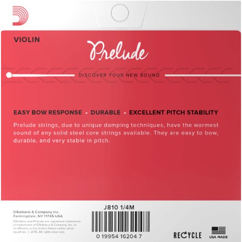 DAddario J810 1/4M Prelude Violin String Set tensione media