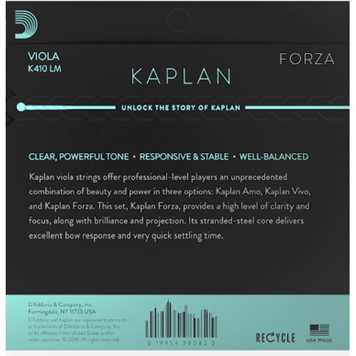 DAddario K410 LM Kaplan Forza Jeu de cordes pour alto, Long Scale, Medium Tension