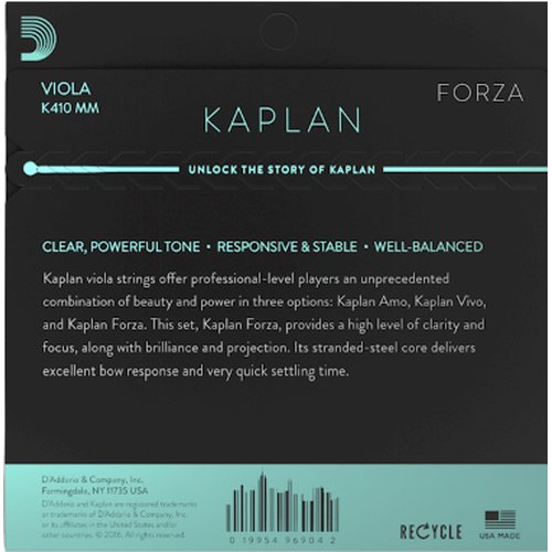 Juego de cuerdas para viola DAddario KA410 MM Kaplan Forza, Medium Scale, Medium Tension