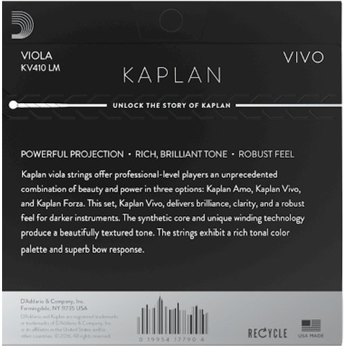 Juego de viola DAddario KV410 LM Kaplan Vivo, Long Scale, Medium Tension