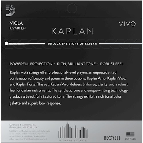 DAddario KV410 LH Jeu de cordes pour alto Kaplan Vivo, Long Scale, Heavy Tension